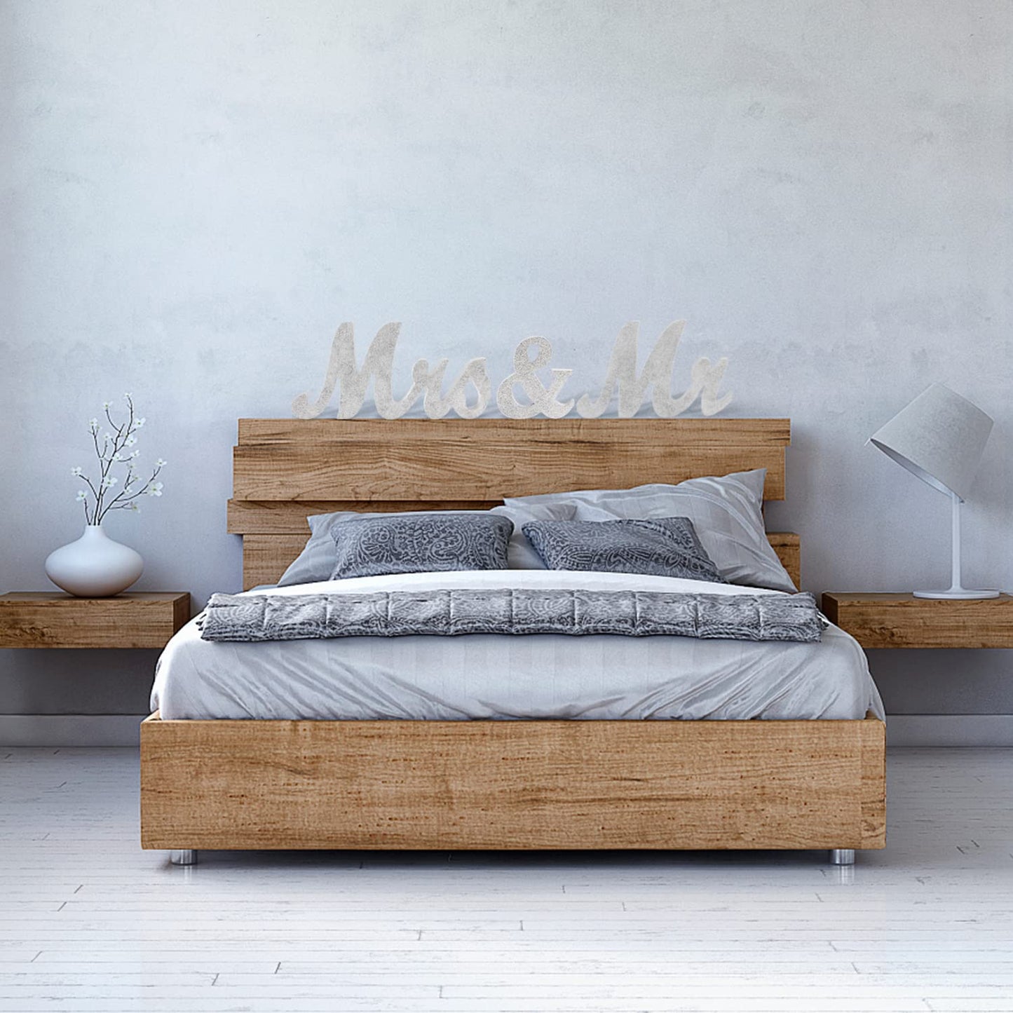 Mr and Mrs Signs Wedding Table Decorations, Wooden Freestanding Letters for Photo Props, Rustic Wedding Decoration, Anniversary Wedding Shower Gift (Silver)