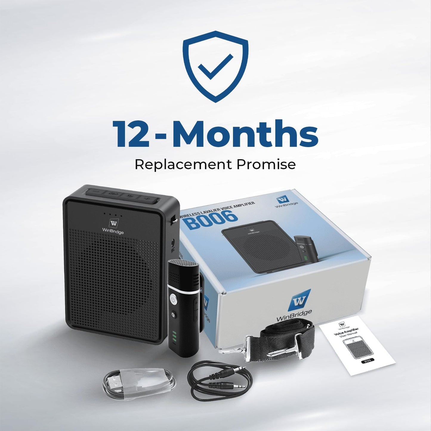 Wireless Voice Amplifier with Bluetooth Lavalier Microphone, Professional Noise Reduction Portable Microphone with Speaker, Mini Megaphone with Clip on/Lapel Mic for Teachers Classroom Tour Guide B006