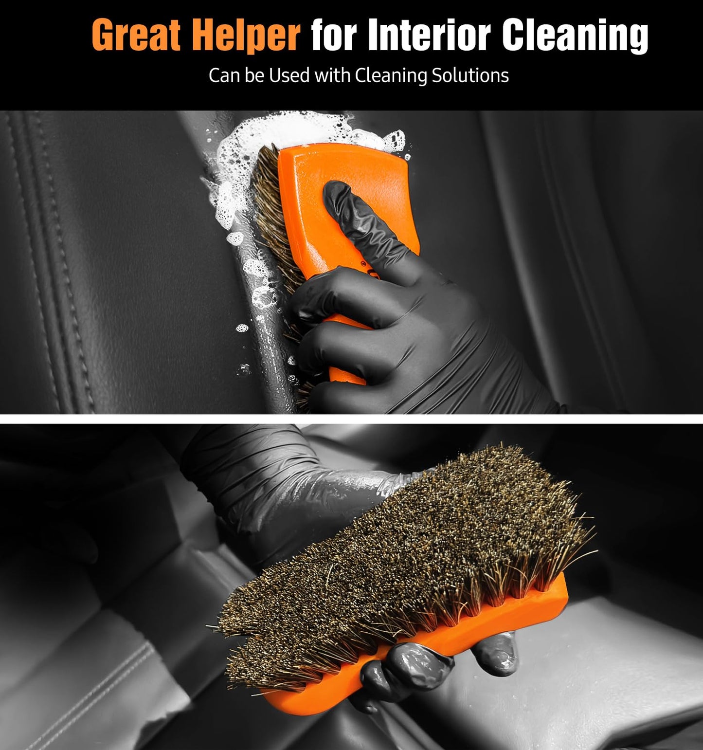 YeewayVeh 2PCS Leather Cleaning Brush, Horse Hair Brush for Car Leather Seat, Fabric, Shoes and Furniture, Soft Detailing Brush for Carpets, Seat Belts and Car Interior