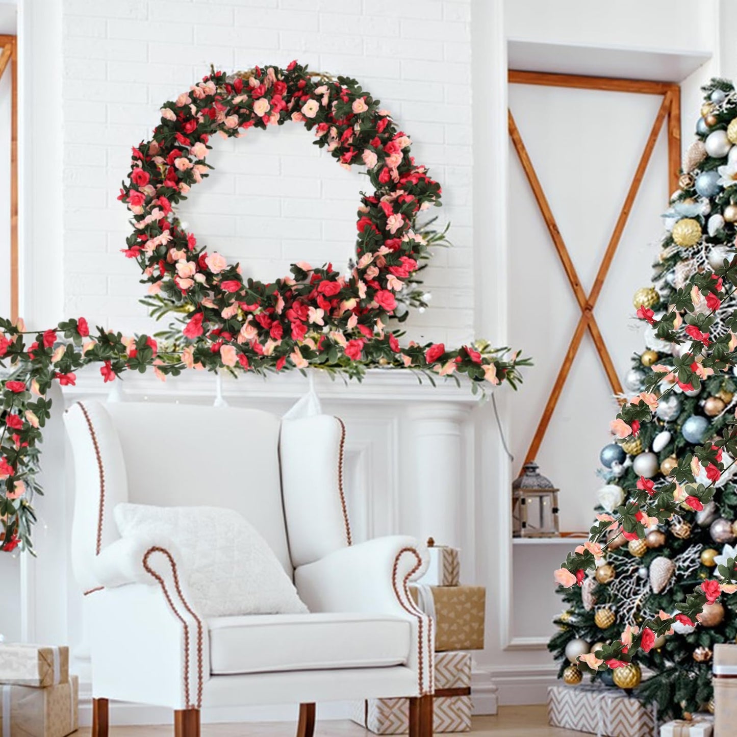 4 Pcs 32.8FT Flower Garland,Rose Garland,Pink Flower Vines for Decoration, Wedding, Garden, Wall Decoration,Backdrop,Bedroom,Birthday Party