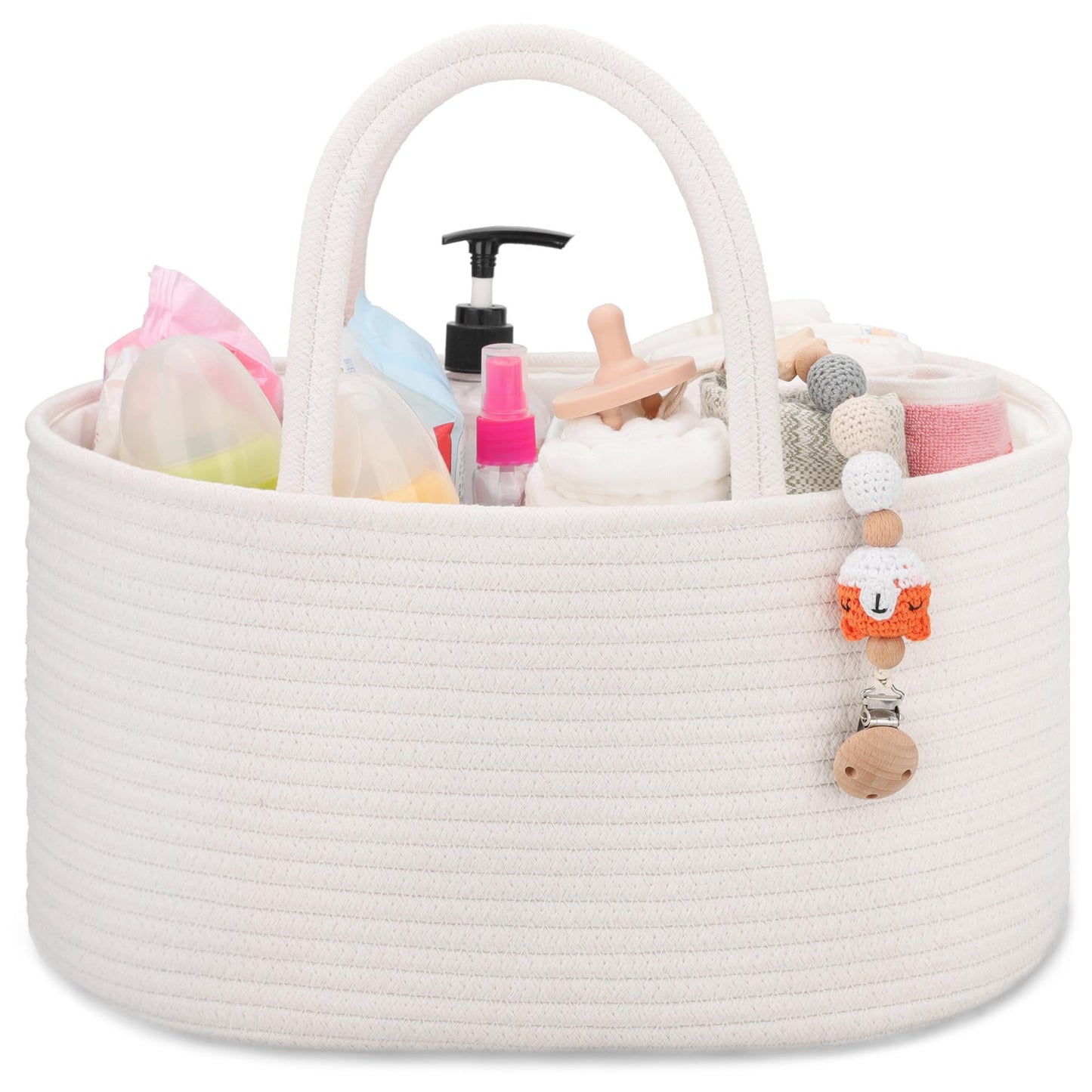 COMSE Baby Diaper Caddy Organizer, Car Caddy, Diaper Change Organizer, Gift Baskets Empty, Portable Tote Bag with Divider, Baby Shower Gifts Newborn Essentials Registry Must Have, White