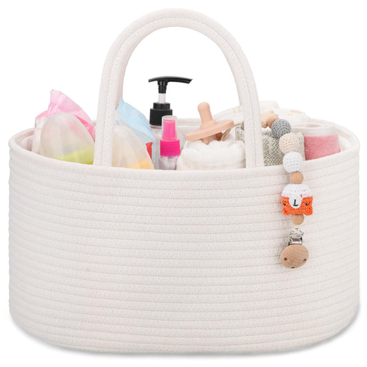 COMSE Baby Diaper Caddy Organizer, Car Caddy, Diaper Change Organizer, Gift Baskets Empty, Portable Tote Bag with Divider, Baby Shower Gifts Newborn Essentials Registry Must Have, White