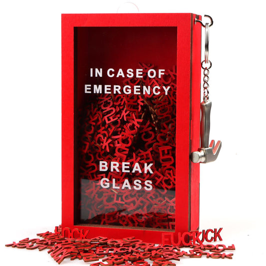 Funny Gift Emergency Box - Create Self Defined Idea Jar w/Hammer, Break in Case of Emergency Box - Desk Decor - Personalized Gag Gift for Friends Coworkers