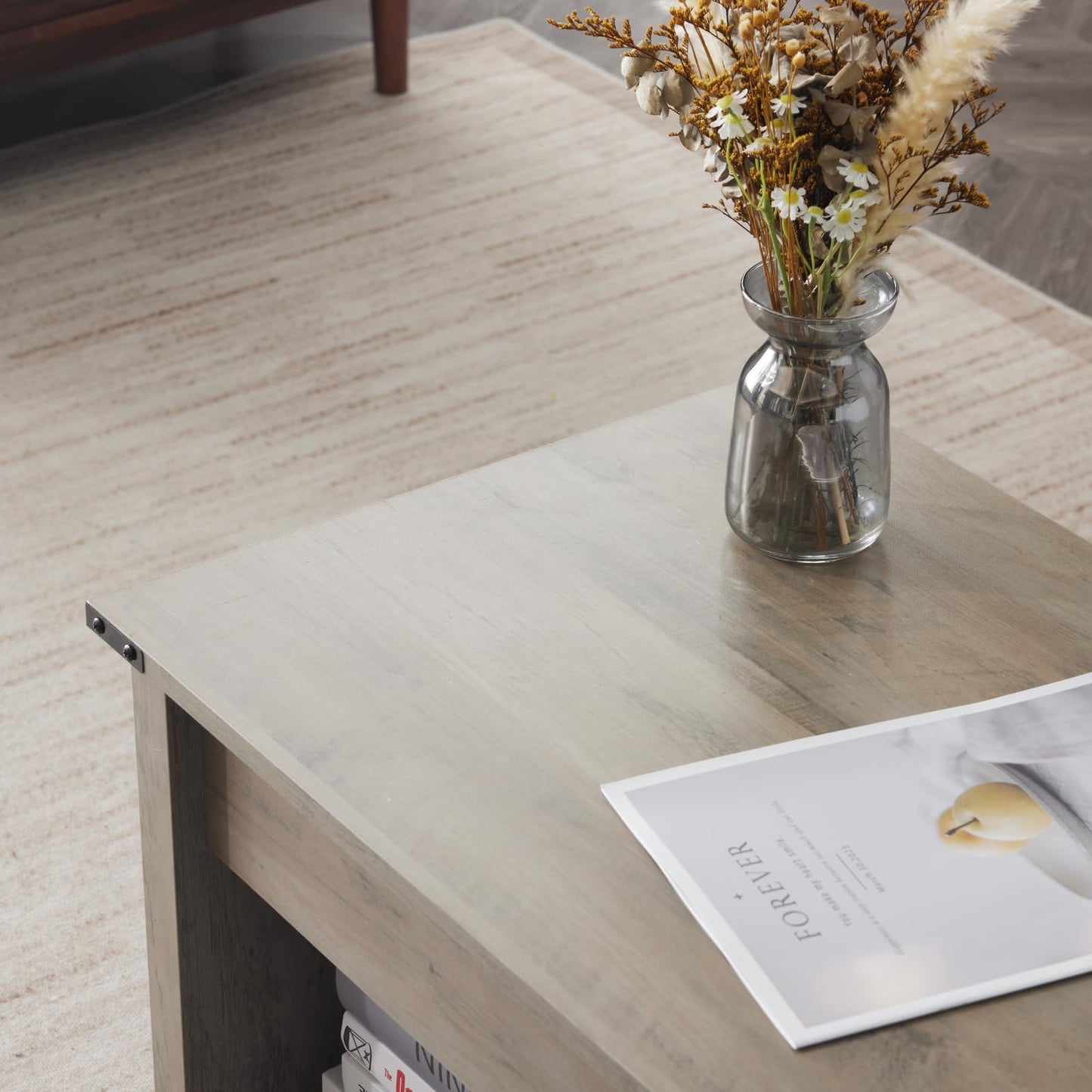 VINGLI Farmhouse Lift Top Coffee Table, Rustic Grey with Storage Shelf/Hidden Compartment, Mesa De Centro para Sala