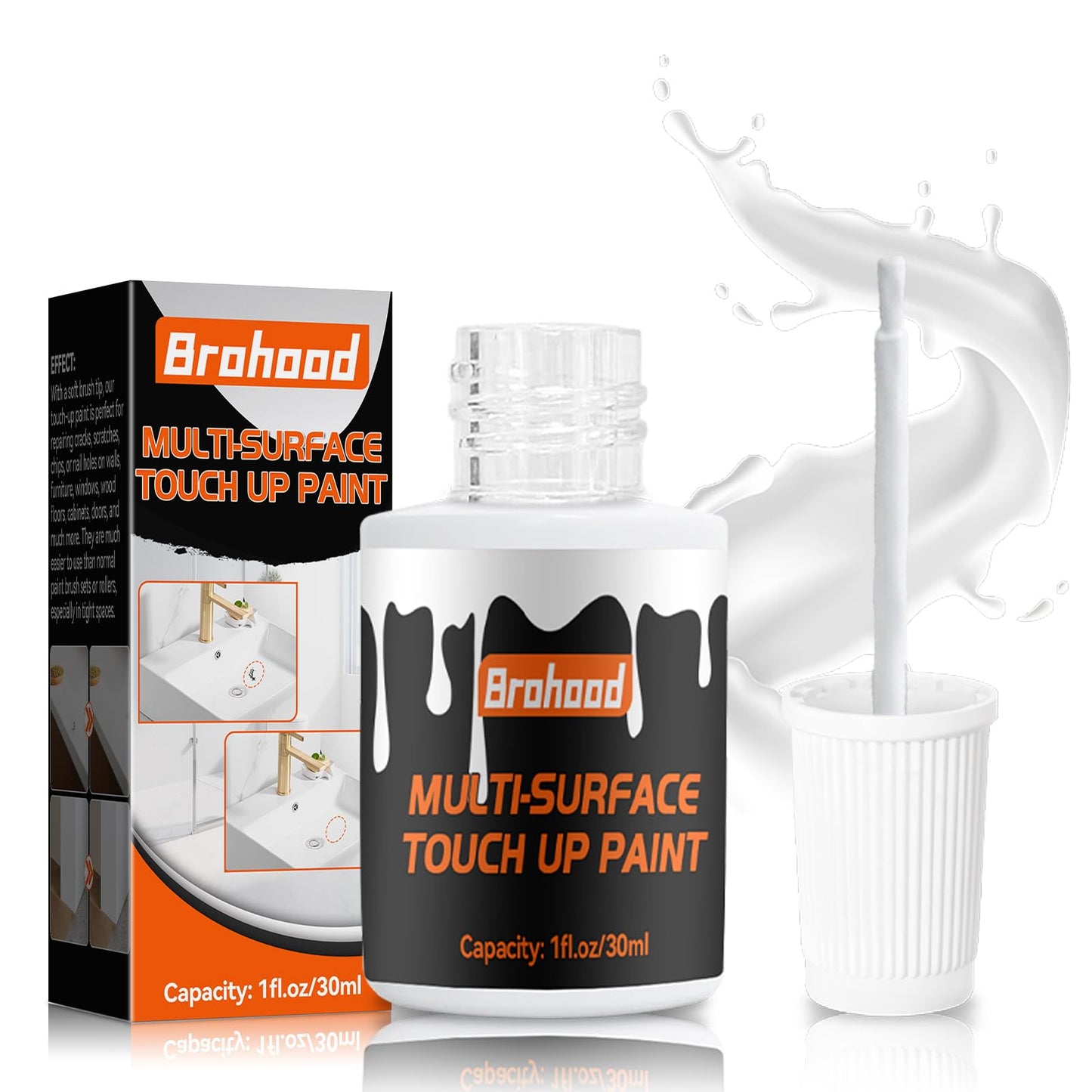 Brohood White Touch Up Paint, Appliance Kitchen Cabinet Bathtub Paints for Wall, 30ML Multi Surface Touch Up Paint Pen, Semi Gloss White Wall Paints for Enamel Porcelain Door Furniture Chips Scratches