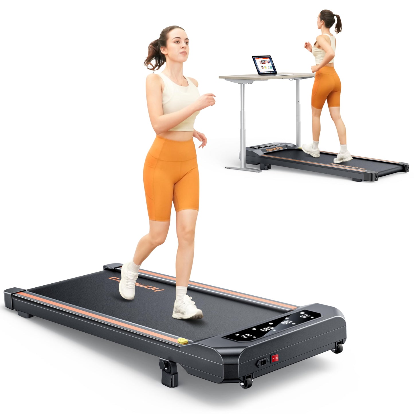 Walking Pad with 7% Incline,2.5HP Compact Treadmill for Home/Office,0.5-5 MPH Portable Under Desk Treadmills 300lbs Capacity for Jogging/Running,with LED Display/APP&Remote Control,Assembly Free