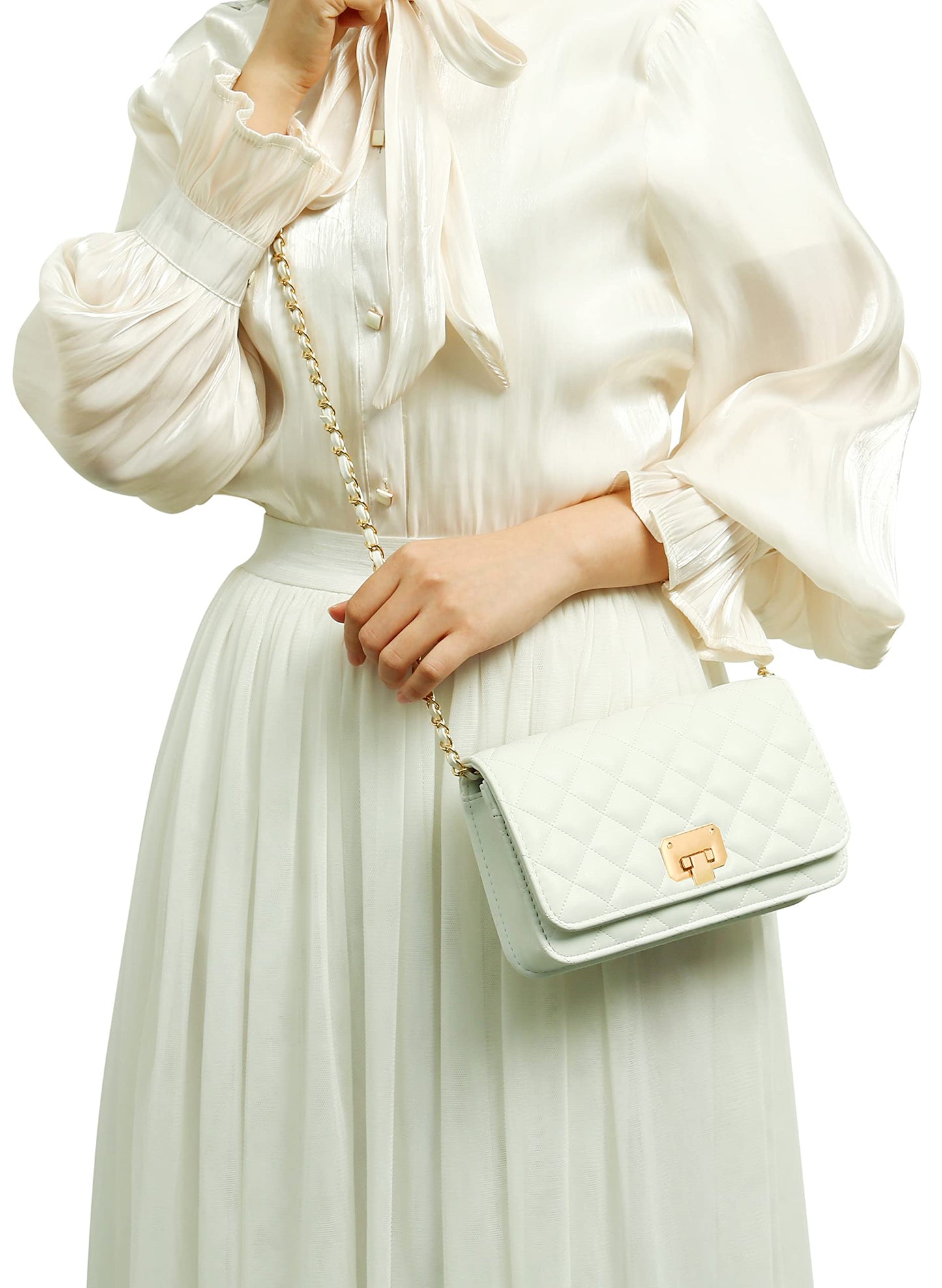 HAKSIM Women Leather Shoulder Bag Fashion Clutch Handbag Quilted Designer Crossbody Bag with Chain Strap