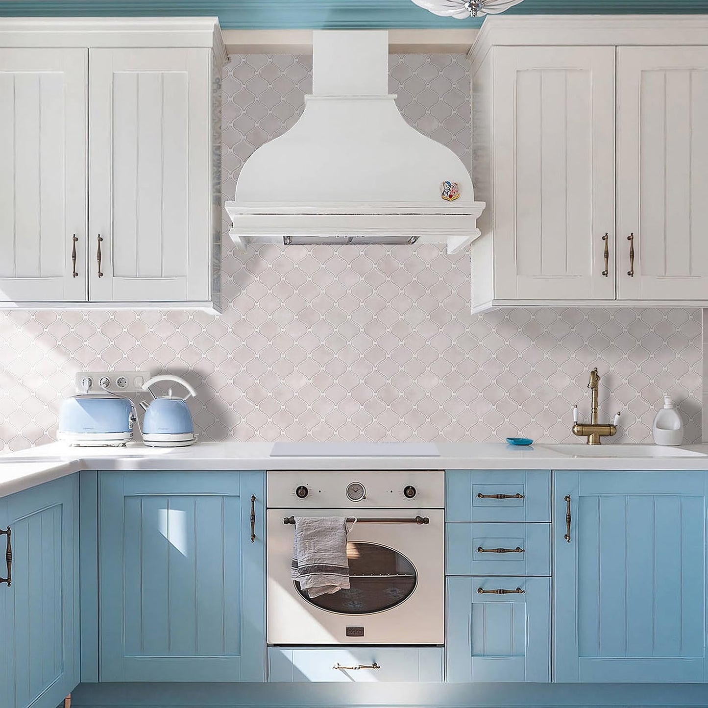 STICKGOO Arabesque Peel and Stick Backsplash, 12”X12” Backsplash Tile for Kitchen Peel and Stick, Self Adhesive Wall Tile Stick on Tiles (Pink Grey)