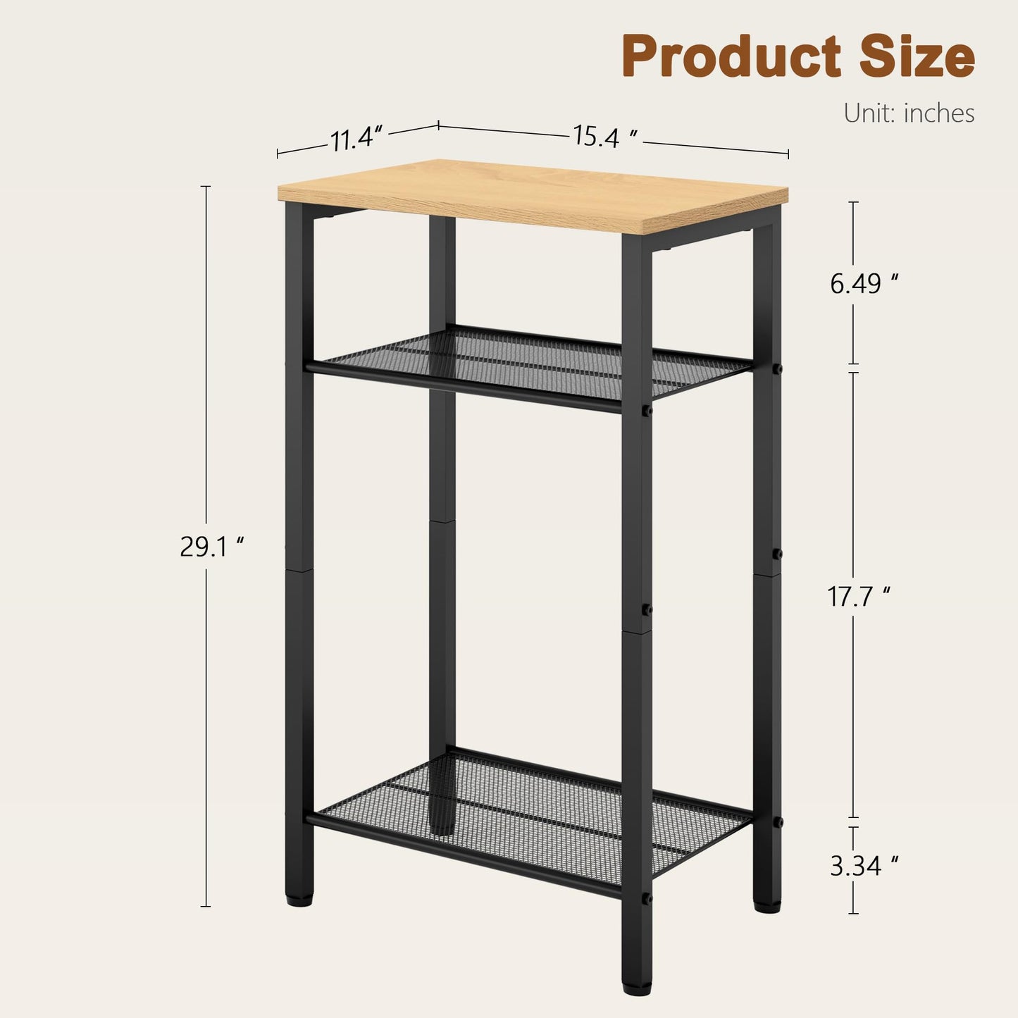 Hoctieon 2-Set 3 Tier End Table, Telephone Table Set of 2, Tall Side Table with Storage Set of 2, Small Nightstand for Small Spaces, Metal Frame, Black+Yellow Oak