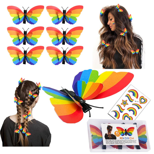 6 Pieces Gay Pride Day Rainbow Butterfly Hair Clip.Holiday Hair Accessories for Girls Women Wedding Birthday Gifts.LGBT Women Girls Party Parades Celebrations Festival Decorations