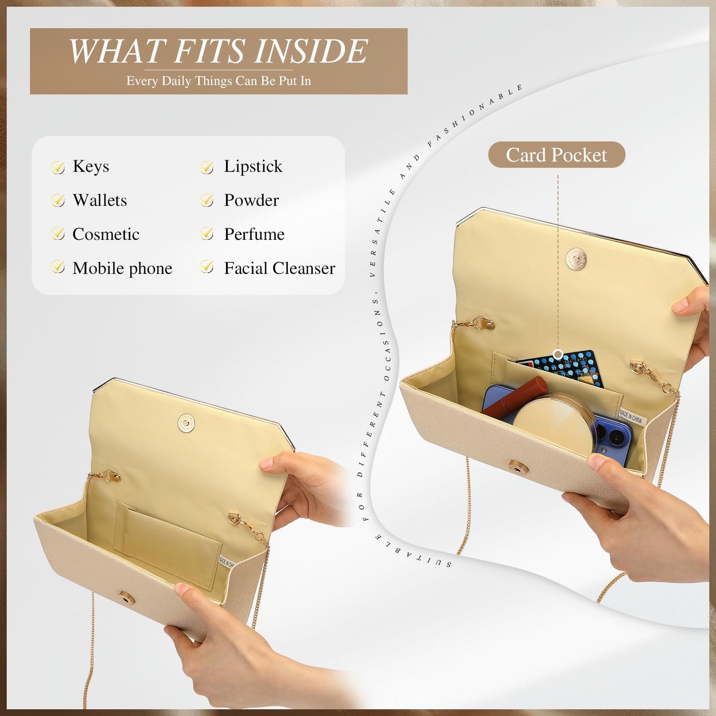 UBAYMAX Evening Bag, Clutch Purses for Women Sparkling Handbags Crossbody Bag Wedding Bag for Prom Party Wedding Engagement (Gold)