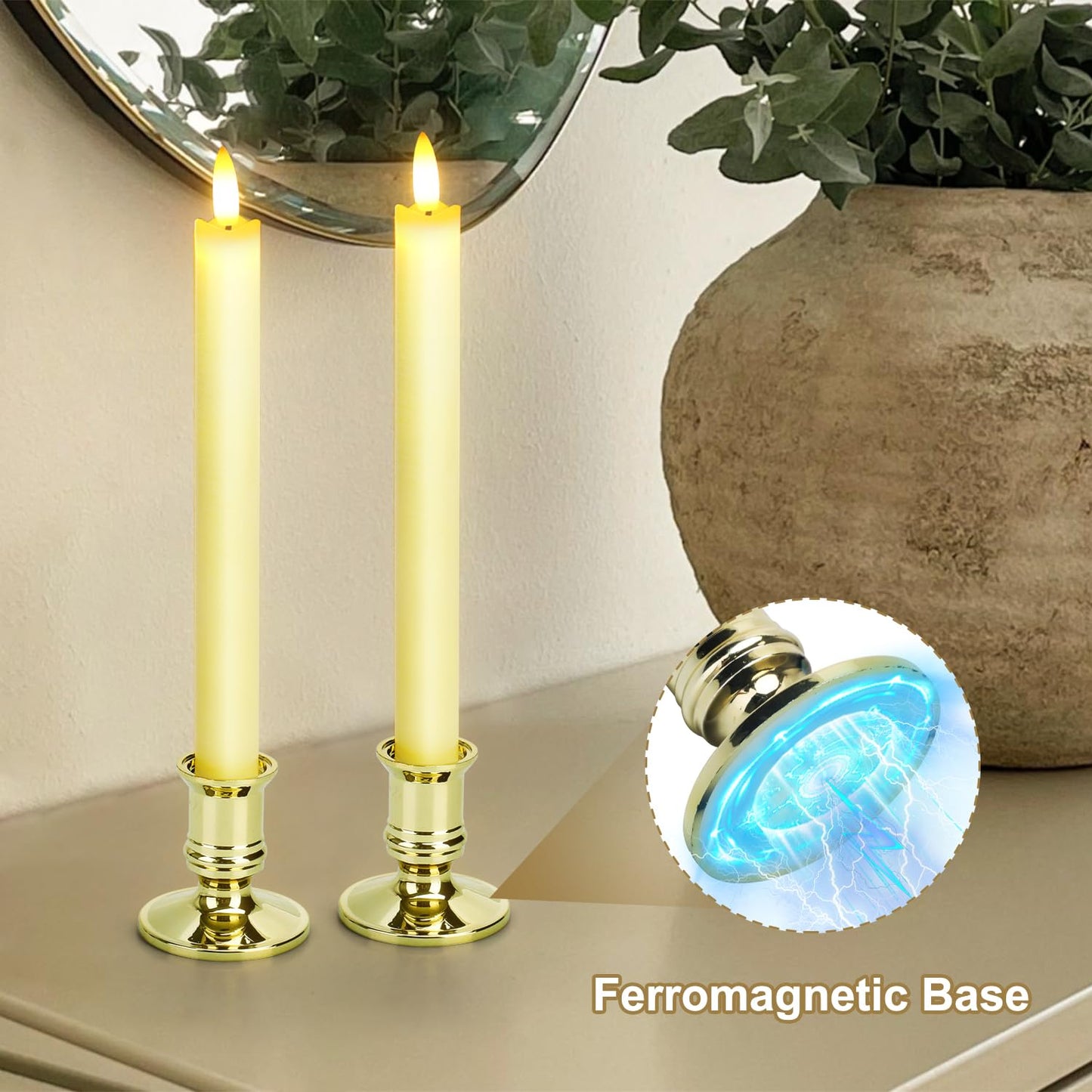 6 Pack Flameless LED Taper Candles With 2 Remotes, Fake Candles With Holders, Battery Operated Pillar 3D Flame Real Wax for Home Decor, Wedding, Table, Festival, Halloween, Christmas