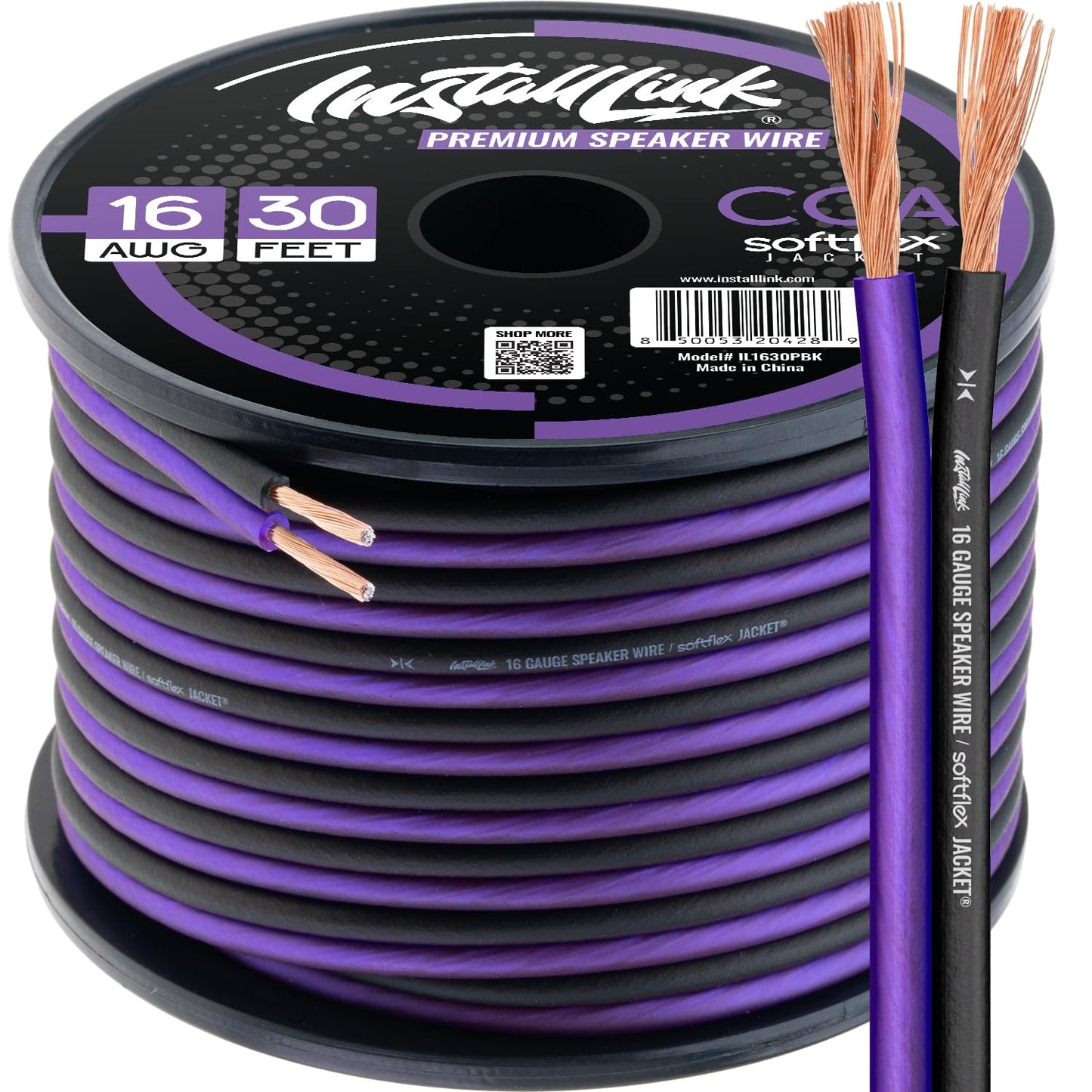 Install Link 16 AWG Gauge Speaker Wire Cable (30 Feet) Stereo, Car or Home Theater, CCA