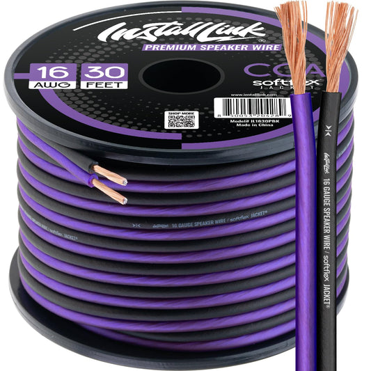 Install Link 16 AWG Gauge Speaker Wire Cable (30 Feet) Stereo, Car or Home Theater, CCA