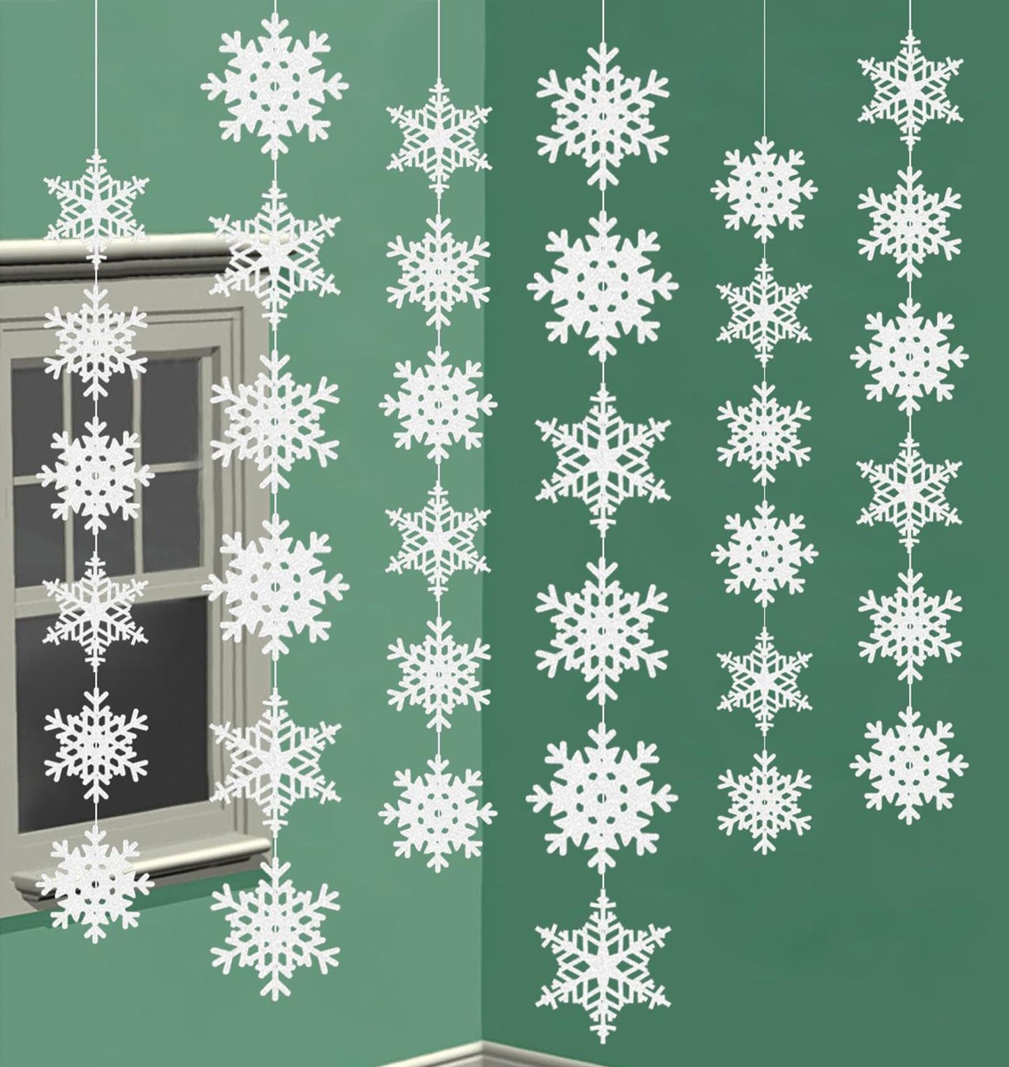 jollylife 12PCS Snowflake Garland Winter Party Wonderland Birthday Decorations - Christmas Snow Flake Streamers Strings Hanging Decor