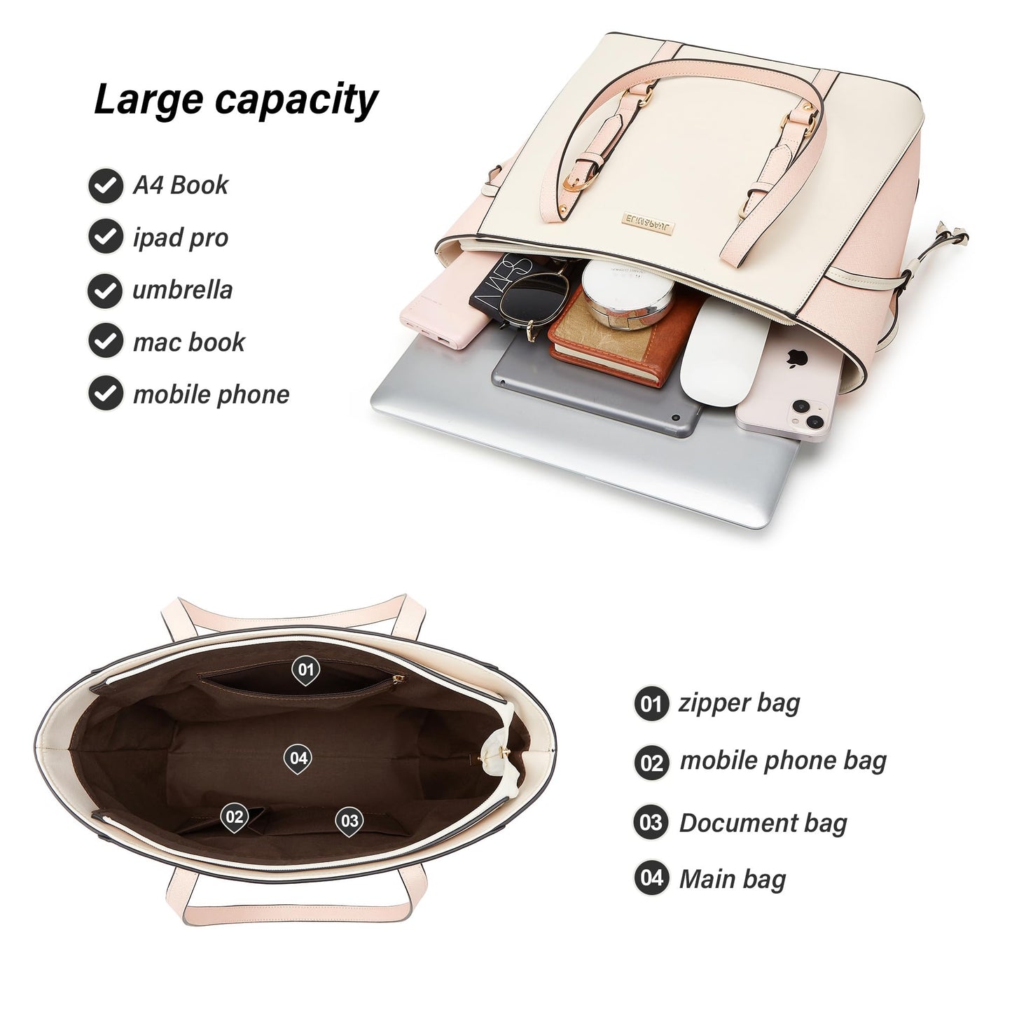 Women Fashion Synthetic Leather Handbags Tote Bag Shoulder Bag Top Handle Satchel Purse Set 3pcs