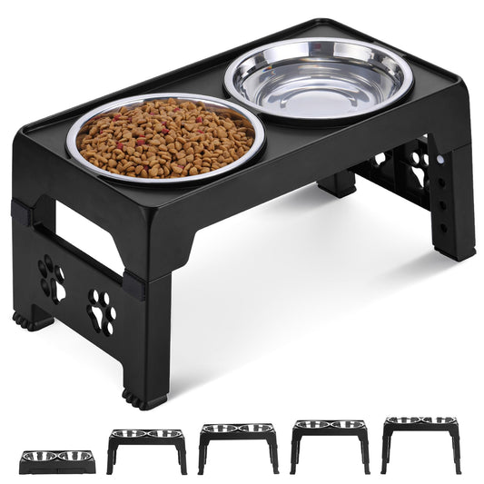LALOBLUE Elevated Dog Bowls, Raised Dog Bowl with 2 Stainless Steel Dog Food Bowls, Dog Bowls Stand Adjusts to 5 Heights 2.95", 8.46", 9.65", 10.82", 12.01" for Small Medium Large Dogs Cats Pets,Black