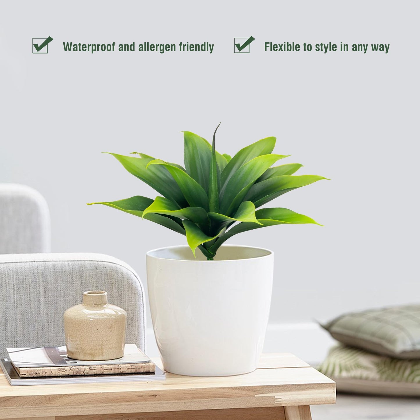 Ttranewsoo Fake Plants Artificial Agave Plants,Large UV Resistant Fake Agave Planters for Indoor and Outdoor Decorating Tropical Plant Succulents Greenery Indoor Decor((2Pack Light Green) 13.8"