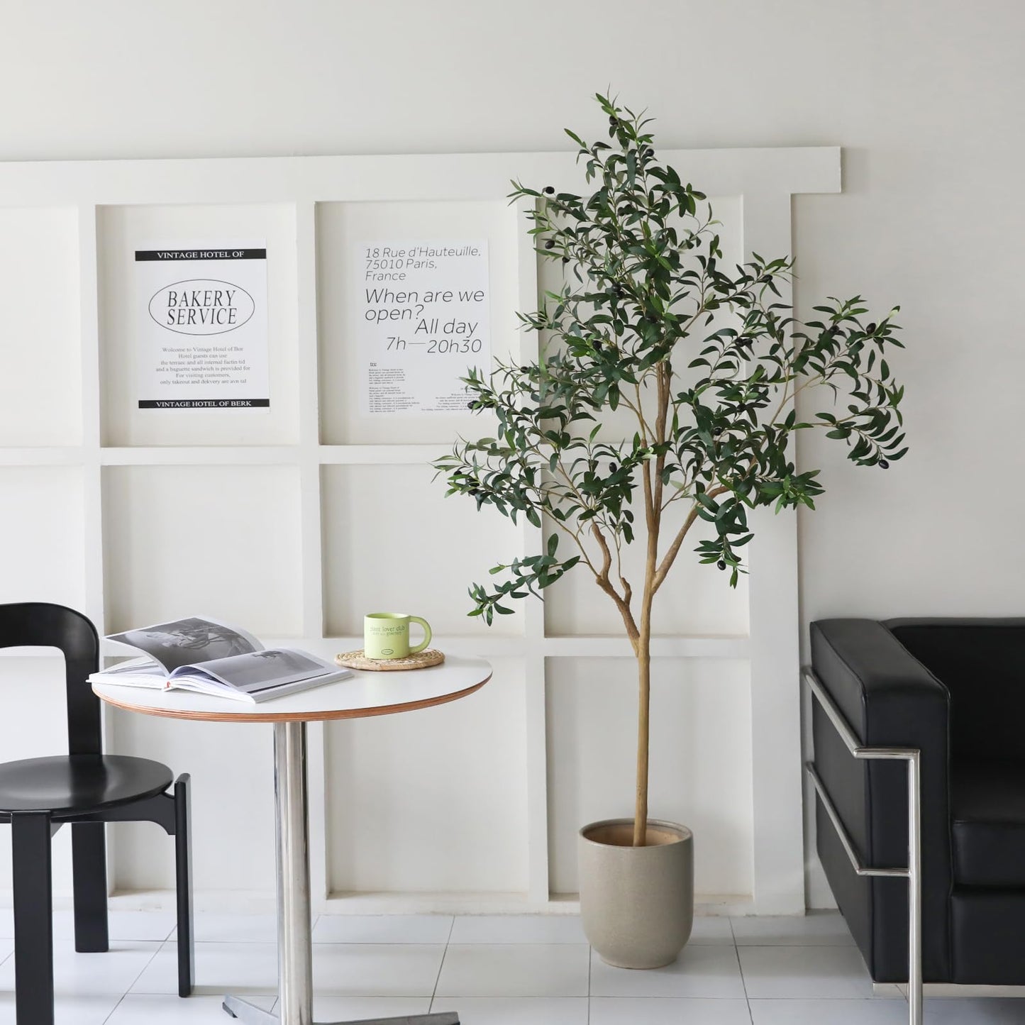 JUSTOYOU Olive Trees Artificial Indoor, 7FT Tall Faux Olive Tree Artificial Plants Potted Tree with Wood Branches and Fruits for Living Room Bedroom Modern Home Decor