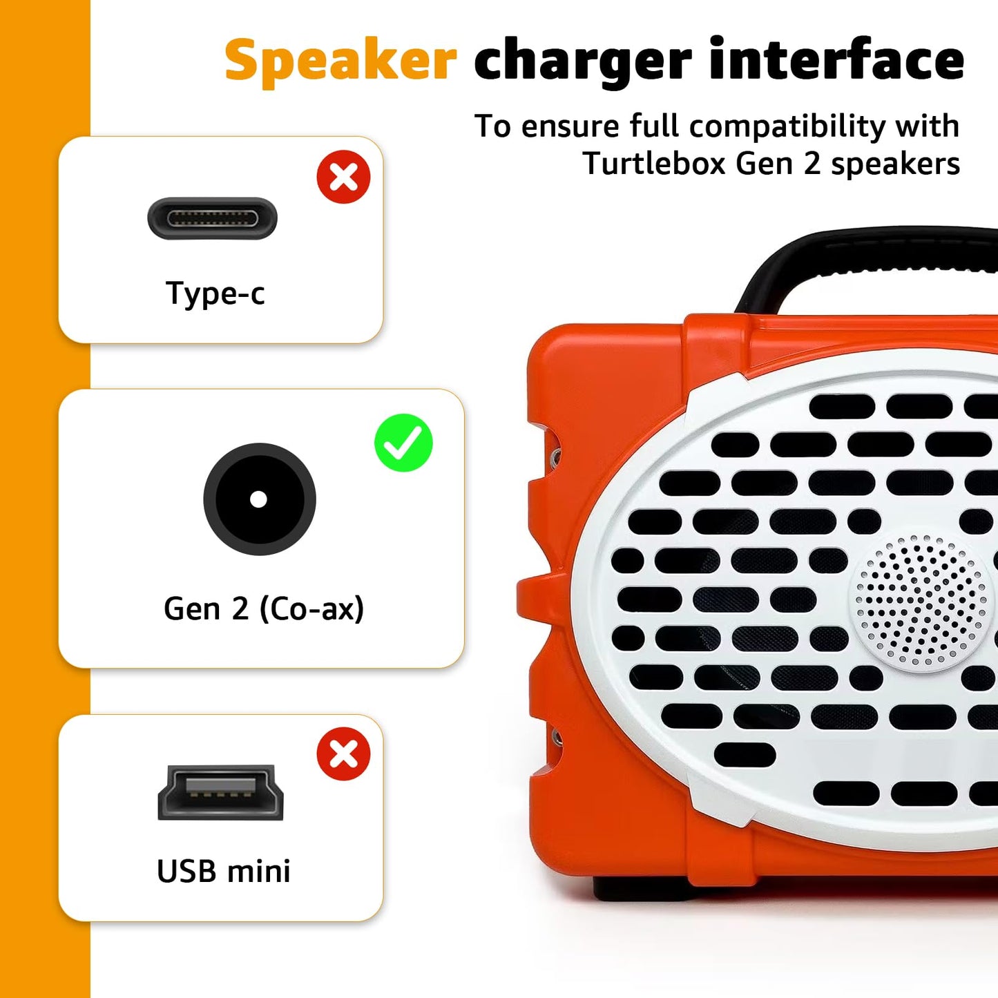 New Upgrade Speaker Charger for Turtlebox Gen 2 & Gen 3: Loud! Replacement Outdoor Portable Bluetooth 5.0 Speaker Power Cord