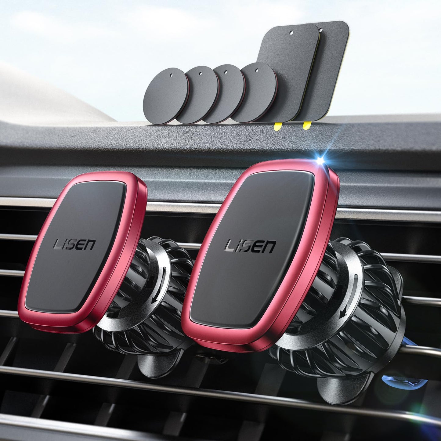 LISEN 2 Pack Magnet for Phone Car Mount Magnetic Phone Holder for Your Car Vent 6 Military Magnets Vent Cell Phone Holder Mount for Car Plate Fit All iPhone 16/15/14/13 Pro Max Plus Samsung S25