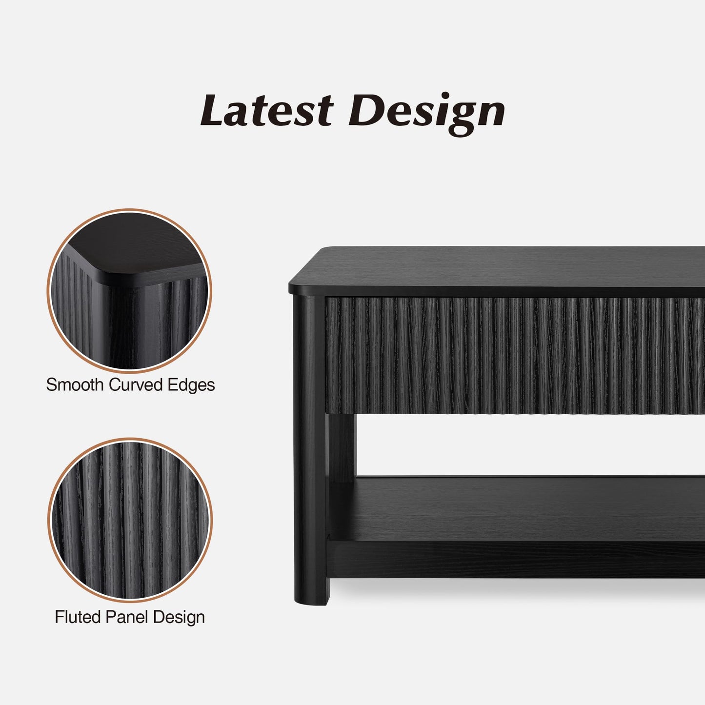 Nasonet Lift Top Coffee Table with Storage, Mid Century Modern Coffee Table with Hidden Compartment, Fluted Wood Center Table for Small Space, Living Room, Home Office(Black)