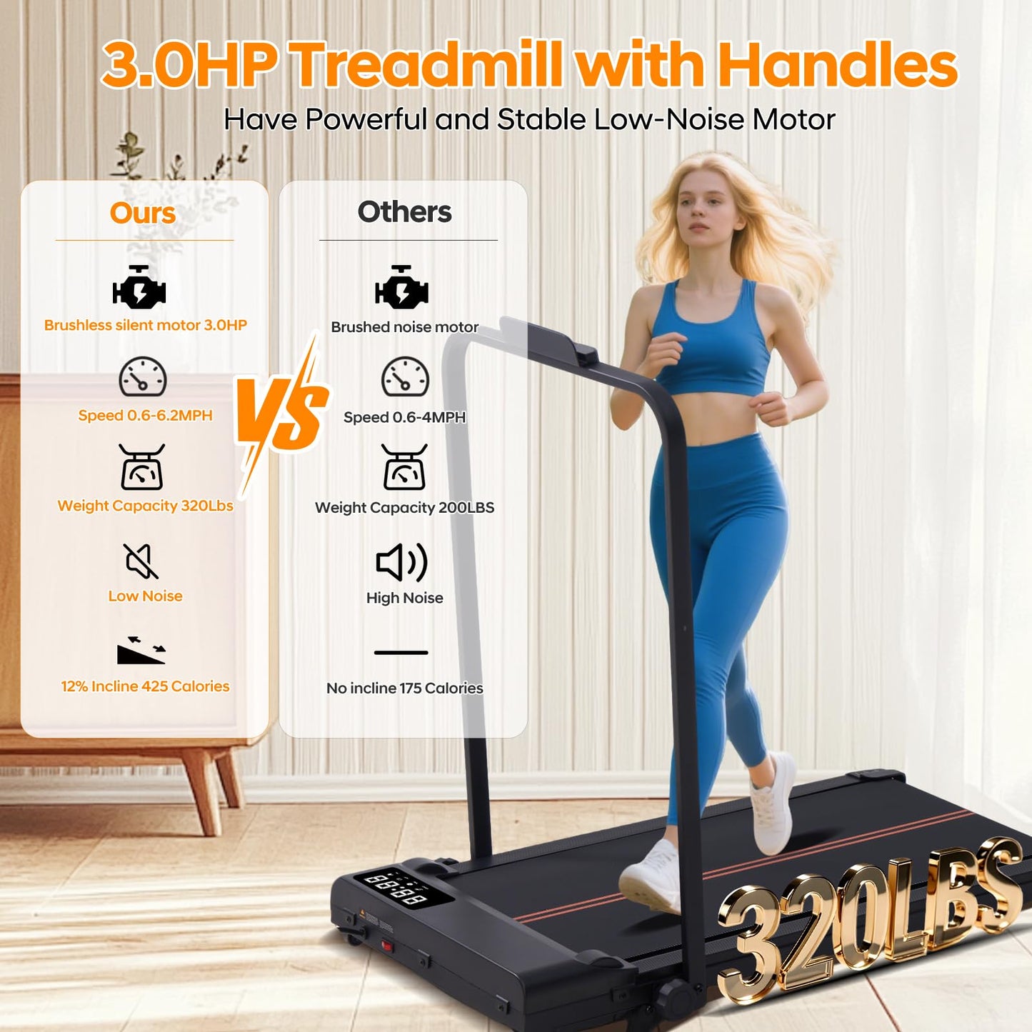 Walking Pad Treadmill with 12% Incline and Handle Bar, 3.0HP Folding Foldable Treadmills for home small, Portable Small Treadmill with Handles, Small Treadmills with Incline and Remote, 320LB Capacity