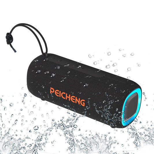 PEICHENG Bluetooth Speaker, Portable Wireless Clear Loud Stereo Sound IPX5 Waterproof with RGB Lights BT5.3 Long Playtime TWS Pairing,for Home Party Outdoor Beach,Great Gift Choice (Black)