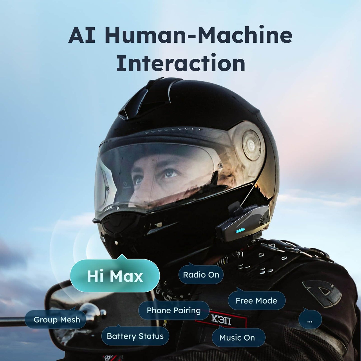 ASMAX S1 Motorcycle Bluetooth Headset with 3 Intercom Modes, 8-Rider Mesh Communication, AI Voice, FM Radio, Auto Volume, Waterproof, Fast Charging for Helmet/ATV/UTV/Snowmobile(Grey)