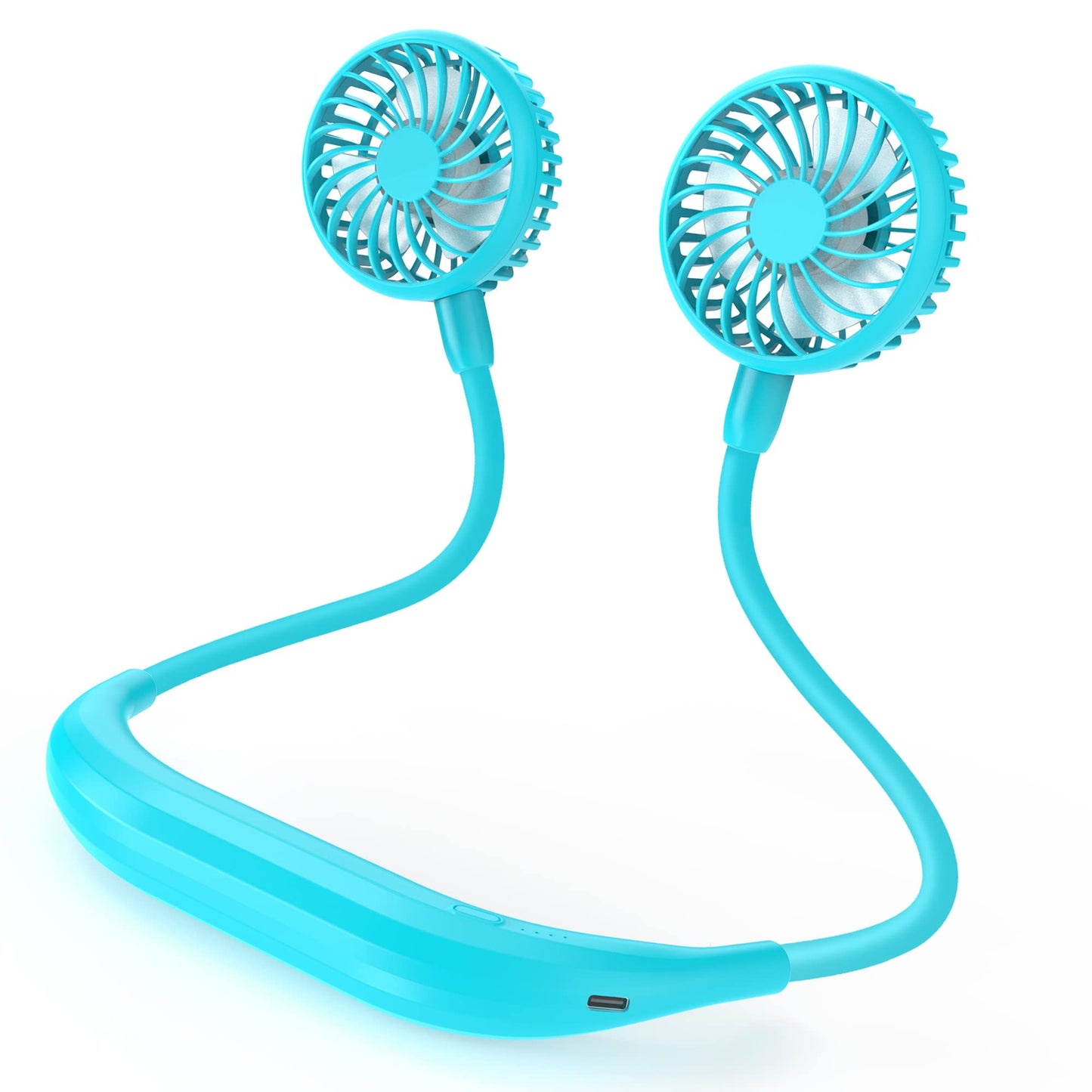 Portable Neck Fan, 2600mAh Battery Operated, Ultra Quiet Hands Free USB Fan with 3 Speeds, Strong Wind, 360° Adjustable High Flexibility Wearable Personal Fan for Sport Office Outdoor Travel (Cyan)