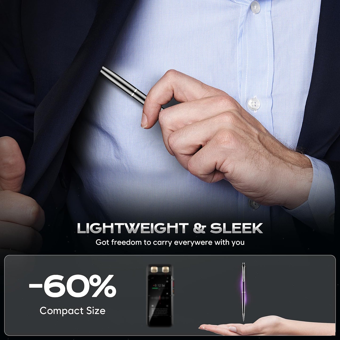 64GB Digital Voice Recorder - ZIPCIDE Digital Voice Activated Recorder with AI-Intelligent Noise Reduction, Voice Activated Sound Audio Tap Recorder Device for Lectures Meetings, Work, Interviews