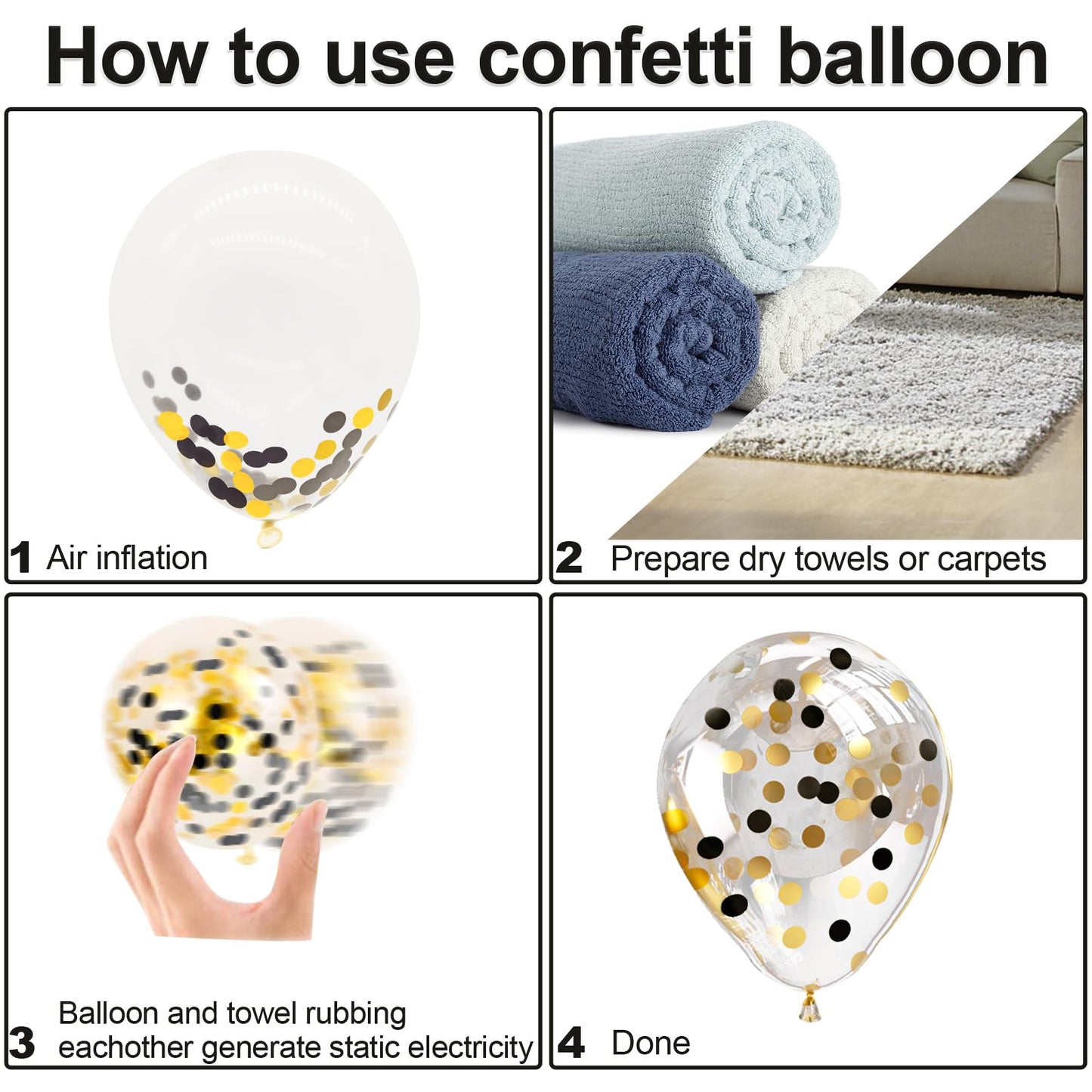 Bezente Black Gold Confetti Latex Balloons - 60 Pack 12 inch Helium Black Gold Confetti Balloons for Wedding Graduation Bridal Shower Birthday Party Decorations