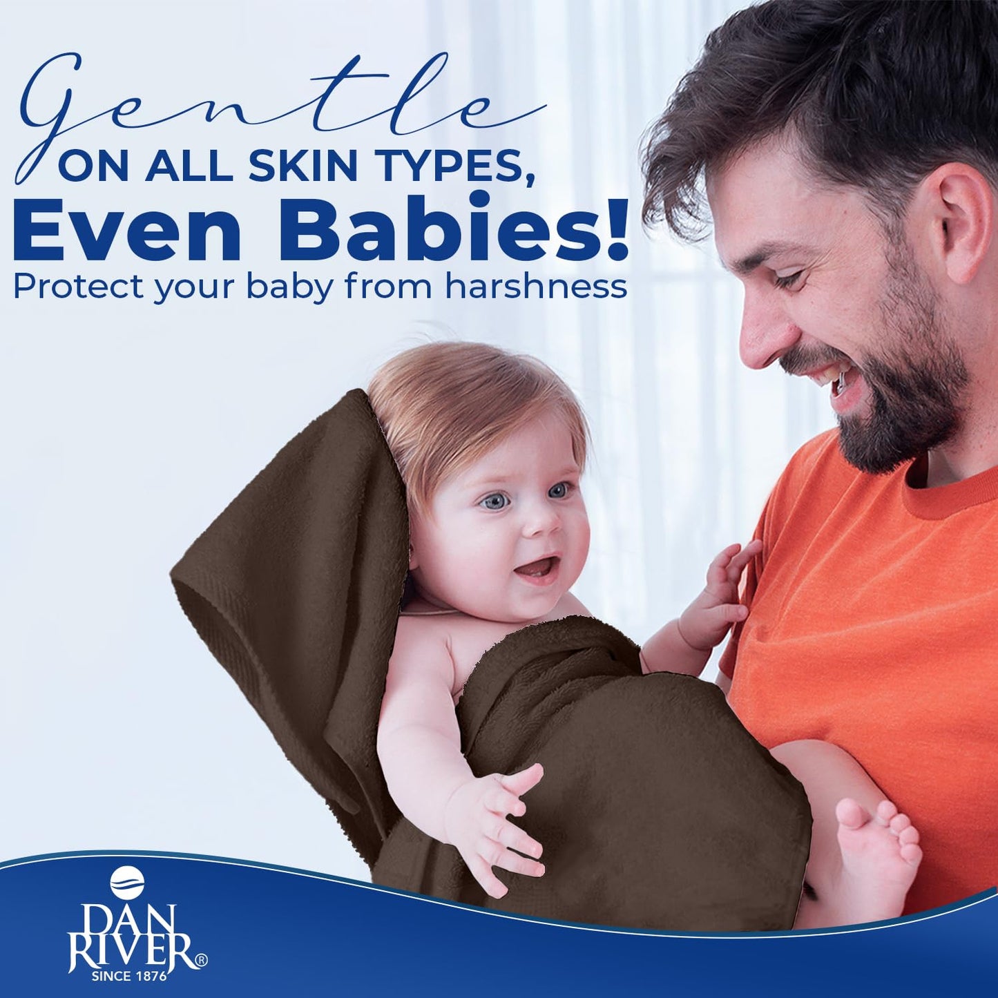 DAN RIVER 100% Ring Spun Cotton 8-Piece Towel Set, Brown, 2 Bath Towels, 2 Hand Towels and 4 Washcloths, 550 GSM - Soft and Absorbent for Bathroom, Spa, and Gym