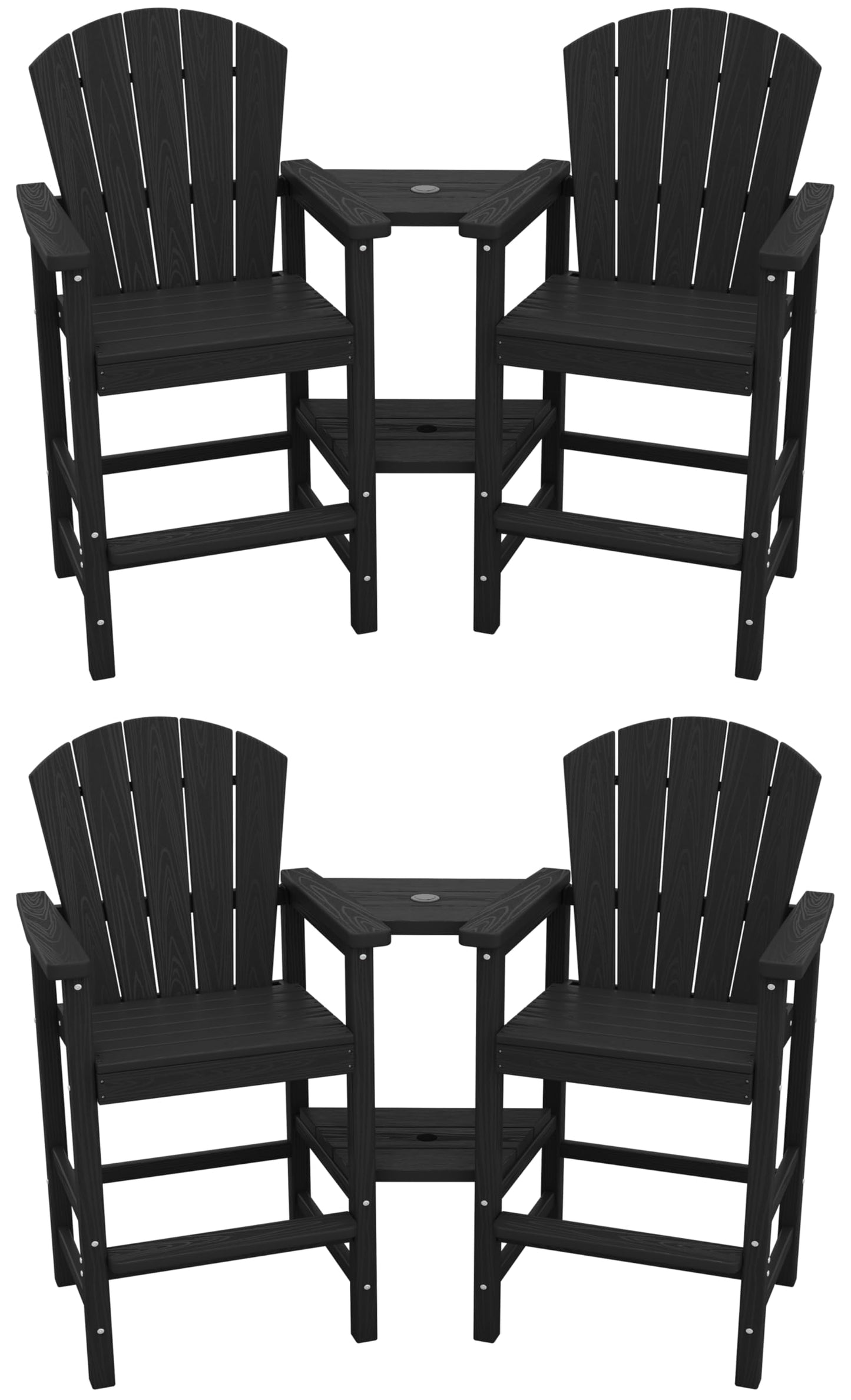 SERWALL Tall Adirondack Chairs Set of 4 with Double Layer Connecting Tray, HDPE Bar Height Outdoor Chairs, Wood-Like Adirondack Bar Stools for Patio, Balcony, Porch, Black