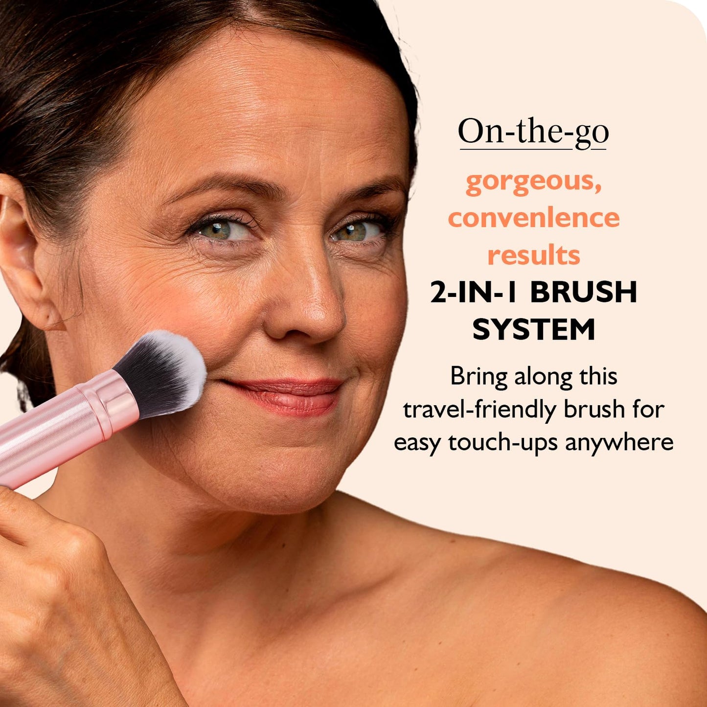 Retractable Airbrush Kabuki Brush for All Face Makeup & Foundation for Liquid, Cream and Powder Face Makeup, Dual-Ended Brush for Precision Natural Beautiful Look, With Aluminum Handle- Rose Gold