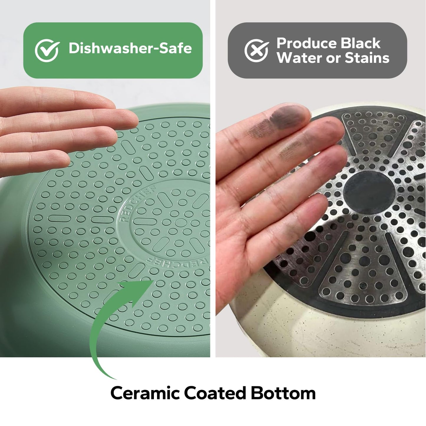 Redchef Nonstick Frying Pan Skillet, Ceramic Non-Stick Saute Pans, 11 inch Cooking Fry Pan with Stay Cool Handle, All Stovetops (Gas, Electric & Induction), Dishwasher/Oven Safe, PFAS-Free (Green)