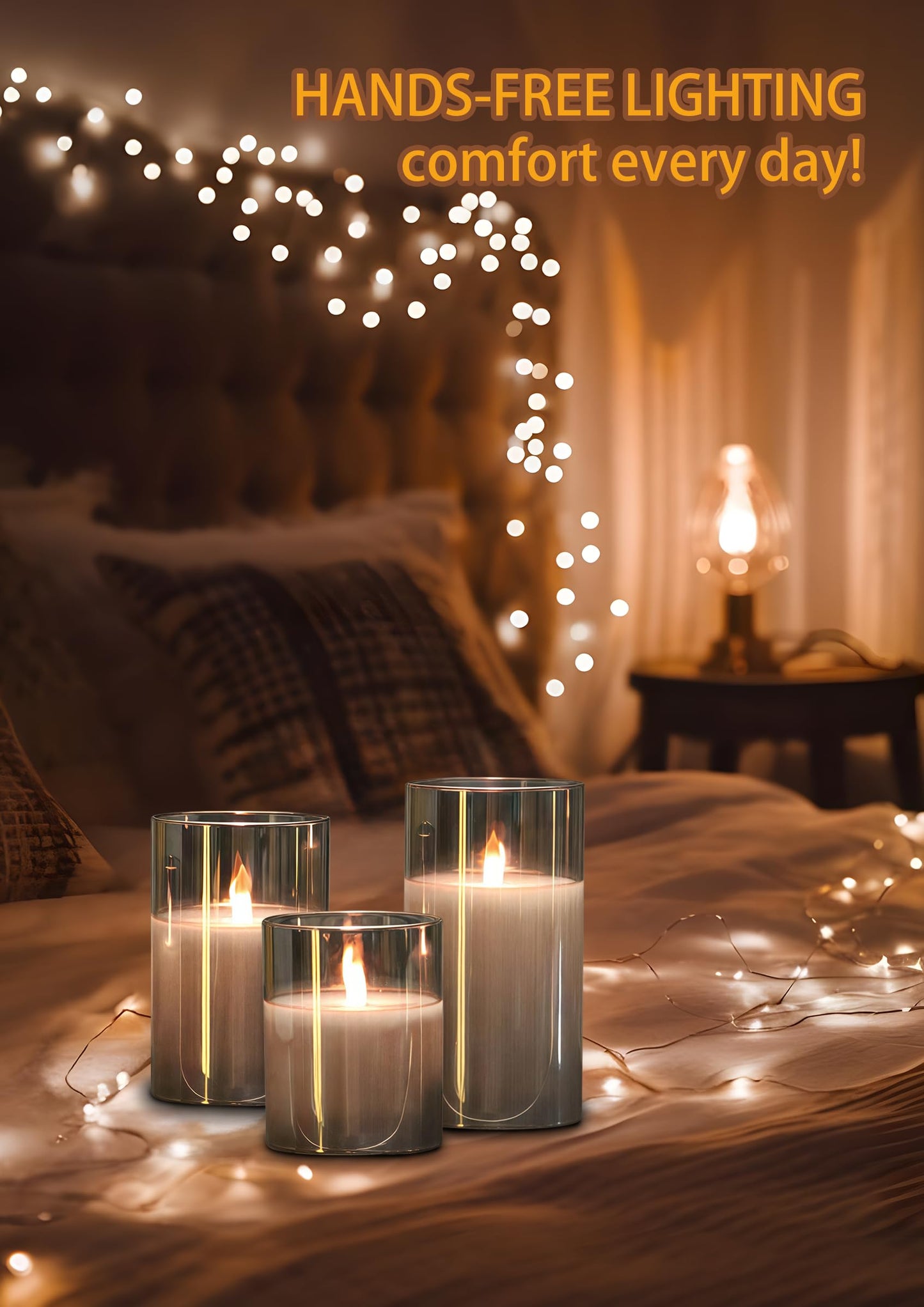 200 Hour Flameless Candles with Remote, Rechargeable Flickering Glass Pillar Candles with Remote and Timer, Moving Flame for Halloween Christmas Festival Wedding Home Party Decor