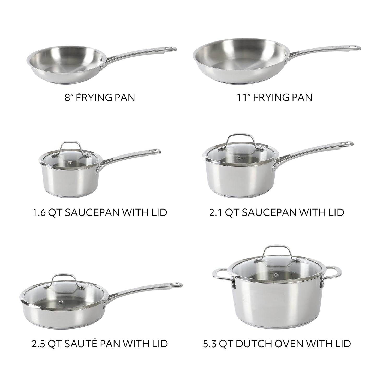 Sur La Table Kitchen Essentials Chef's Deck 10 Piece Stainless Steel Non Toxic Pots and Pans Kitchen Cookware Set w/Triply Encapsulated Base - Induction Safe