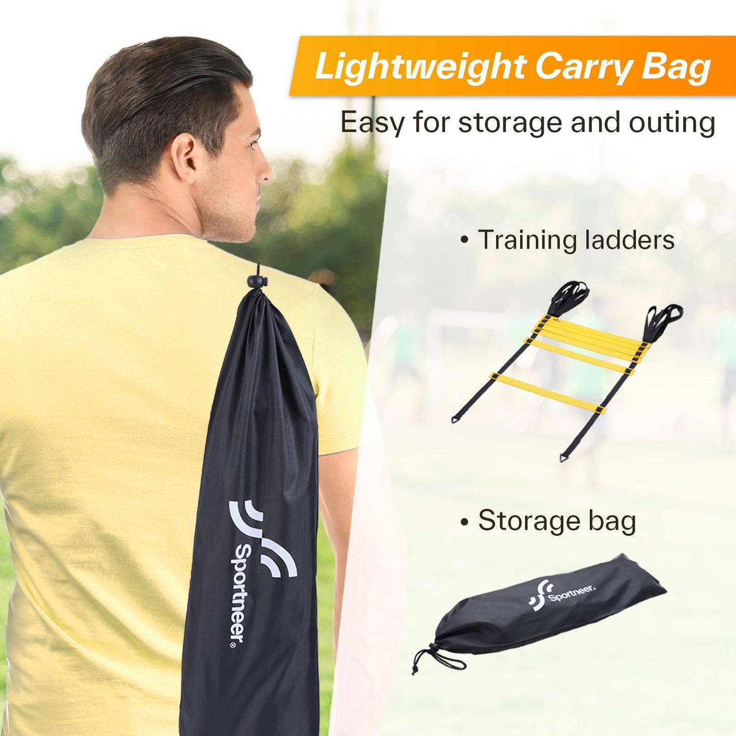 Sportneer Agility Ladder Speed Training Set - 12 Rungs 20ft Detachable Exercise Ladders in 2pcs (6 rungs each) with Ground Stakes for Soccer Football Footwork Training - Ladder with Carry Bag - Yellow