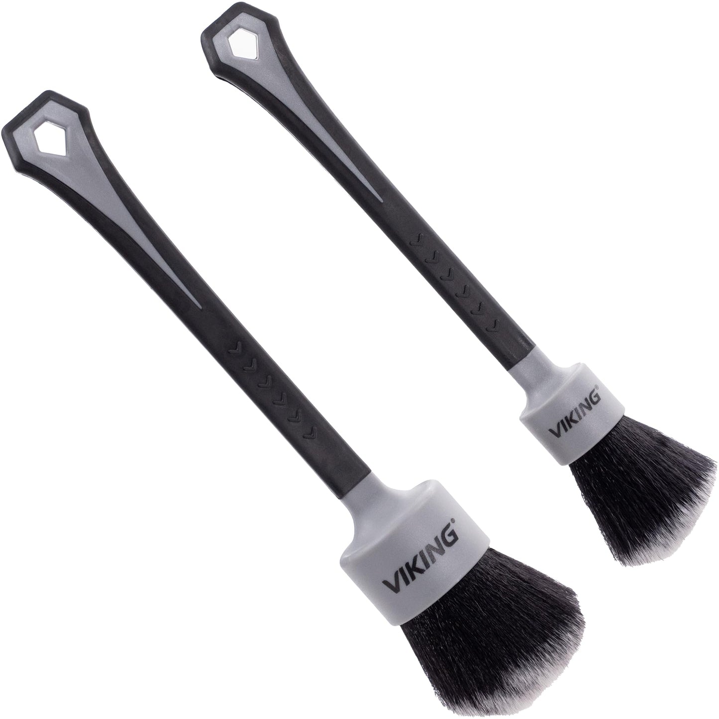 VIKING Car Detailing Brush Set for Car Cleaning Kit, Super-Soft Bristles for Interior Detail, Black/Grey, Includes Medium 1 Inch Diameter and Large 1.5 Inch Diameter Brush Heads, 2 Pack