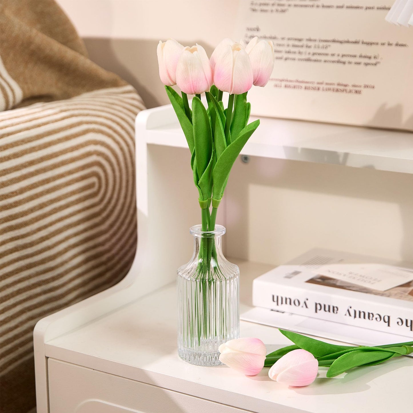 Drewev 30 Pcs Tulips Artificial Flowers Fake Pink Flowers Latex Tulips Real Touch 13" Silk Flower for Spring Mother's Day Easter Gifts in Bulk Home Kitchen Wedding Decorations