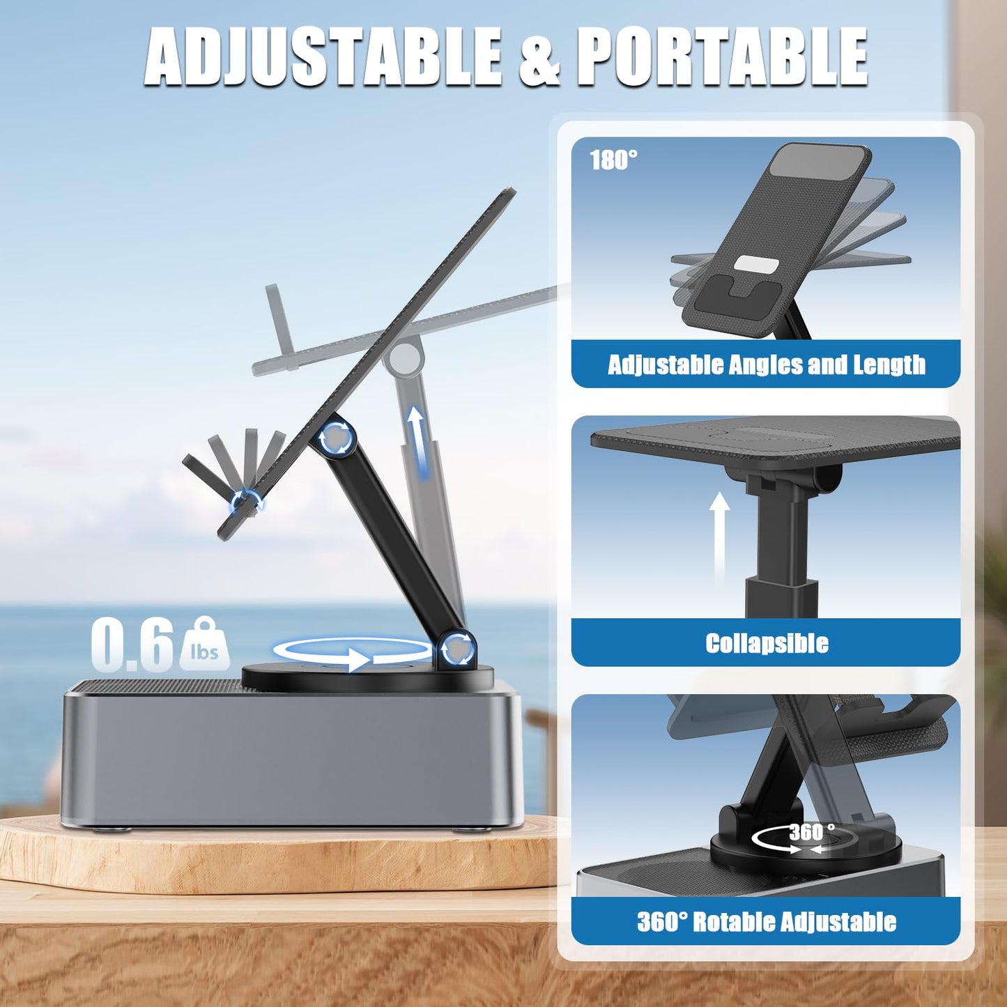 HCRTGAY Induction Speaker, Cell Phone Stand with Wireless Bluetooth Speaker, HD Surround Sound & Led Color Changing Light, Gifts for Men, Compatible with iPhone/Android (Gray-01)