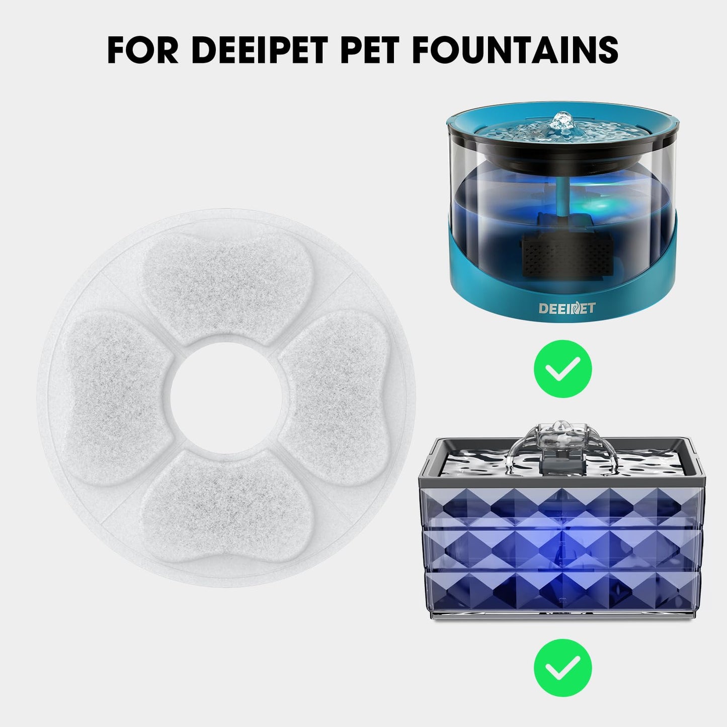 DEEIPET 8 Packs Cat Water Fountain Food Grade Replacement Filters & Sponges for 74oz, 135oz Automatic Pet Fountain Dog Water Dispenser