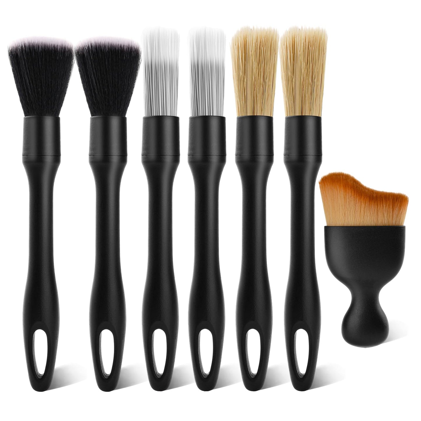 JsqFogey 7PCS Car Detailing Brush Kit - Ultra Soft Boars Hair Car Interior Detailing Brushes, Includes 4 Different Brushes, Multi-use for Cleaning Interior or Exterior - Perfect Car Accessory Gift