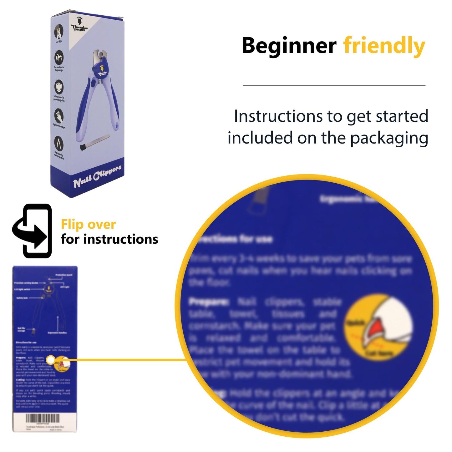 Thunderpaws LED Dog Nail Clippers with Light, Trimmers with Protective Guard, Quick Sensor, Safety Lock and Nail File - Suitable for Large and Small Dogs & Cats (Blue, LED)