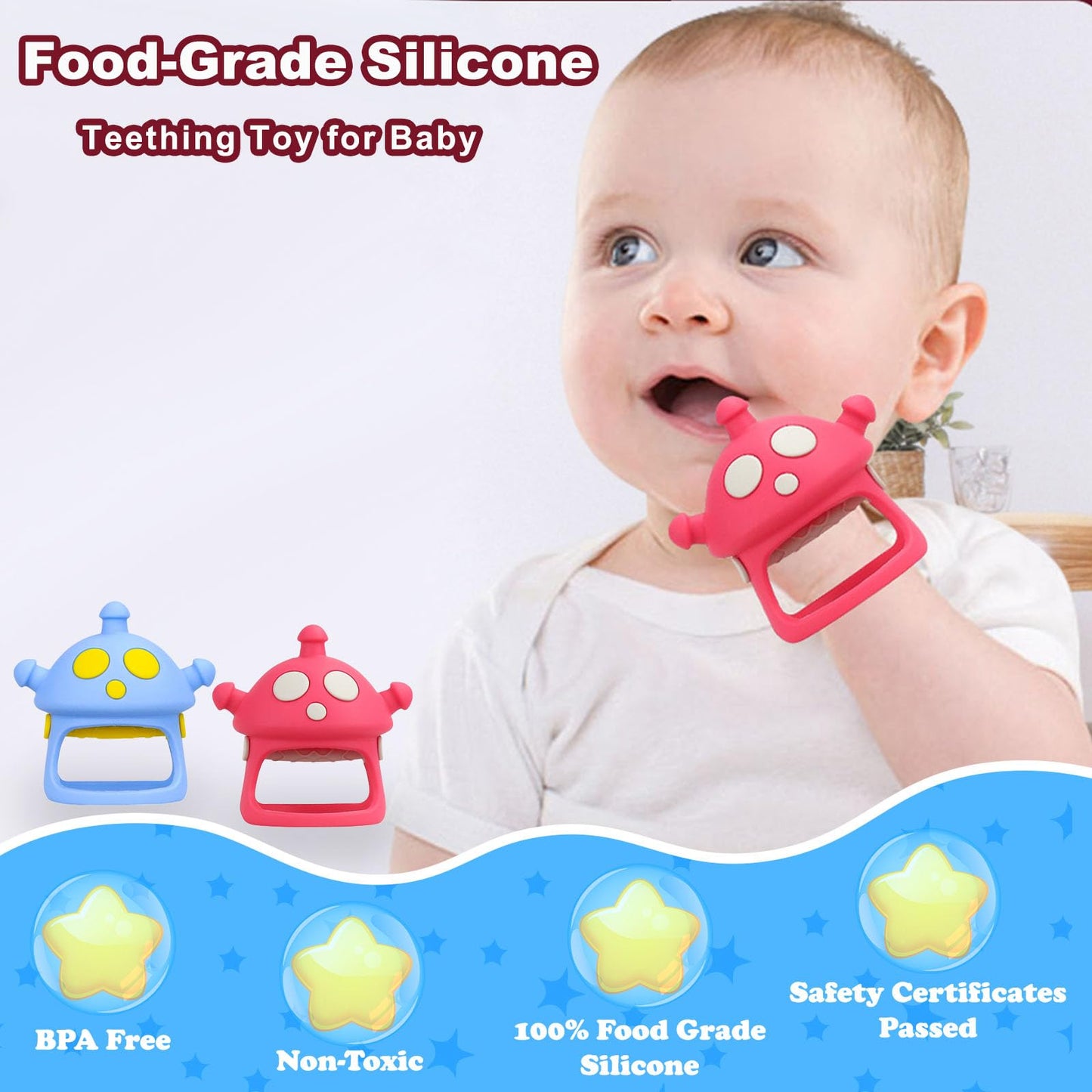 GUIGUZHJ Baby Teether Toys, 100% Silicone Baby Teether Mitten, Teething Glove Prevents Finger Sucking, Bite Toys Chew Toys for Babies Gum Relief, Pink