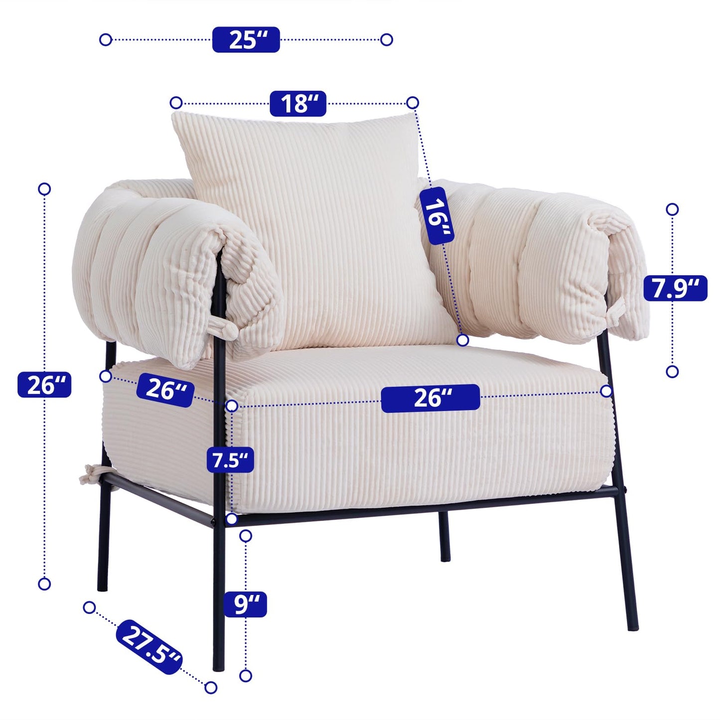 HollyHOME Modern Velvet Accent Chair, Upholstered Comfy Reading Chair, Fabric Large Lazy Arm Chair with Soft Cushion, Metal Frame Lounge Sofa Chair for Living Room, Bedroom, Balcony, Beige