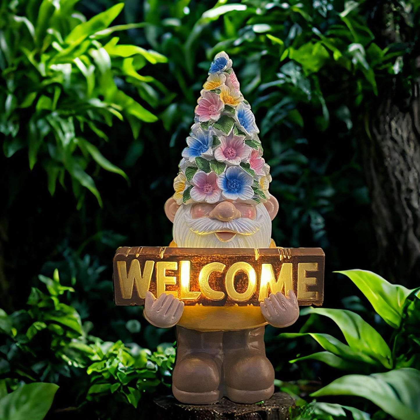 FESTGLOX Solar Garden Gnome Statue with Light, Solar Gnomes Decorations for Yard Outdoor Welcome Gnome Decor for Patio Gnome Mom Gift