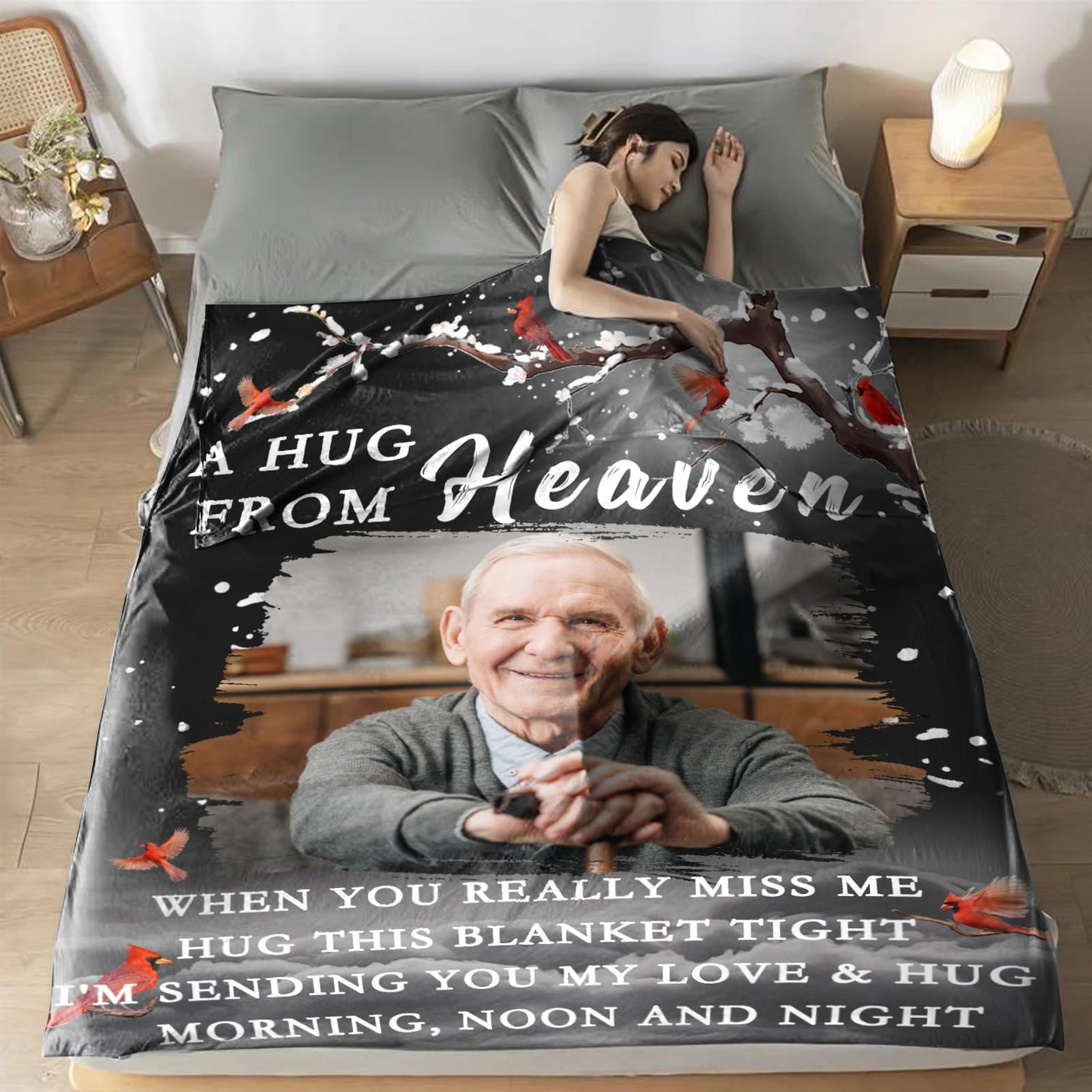 Ships Next Day, Custom Memorial Blanket with Picture and Text - Printed in USA,Personalized Blankets for Loss Loved Ones,Customized Blanket for Loss of Dad Mom,In Loving Memory Gifts with Photos