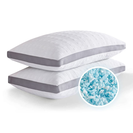 Meoflaw Cooling Pillows Queen Size Set of 2,Shredded Memory Foam Bed Pillows for Sleeping,Queen Pillows for Back & Side Sleepers,Adjustable Queen Size with Washable Cover